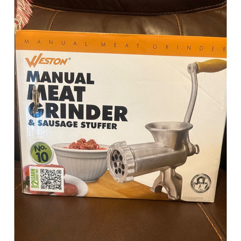Weston Manual Meat Grinder SausageStuffer No 10 Cast Iron Model 36-1001-W Silver